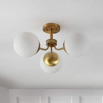 Olivier 23.5" 3-Light Bohemian Farmhouse Iron/Frosted Glass LED Semi Flush Mount - JONATHAN Y
